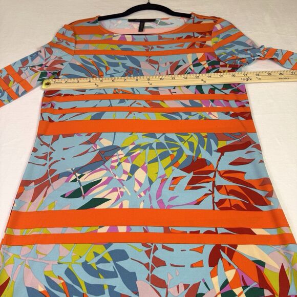 BCBGMaxAzria Colorful Striped Tropical 3/4 sleeve Shift Dress size XS Vacation - Picture 8 of 16